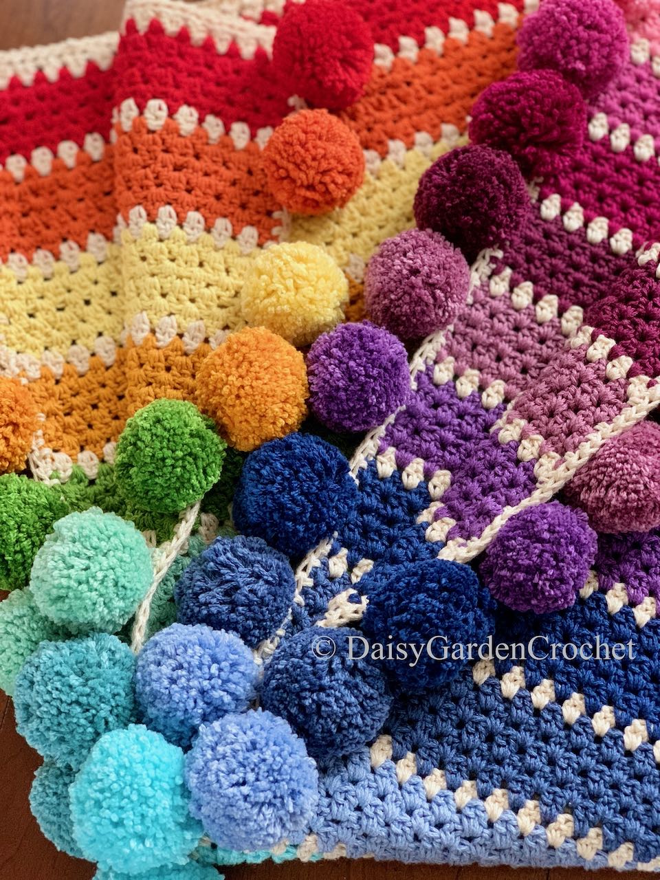 The Rainbow Pom Pom Crochet Blanket – DaisyGardenCrochet